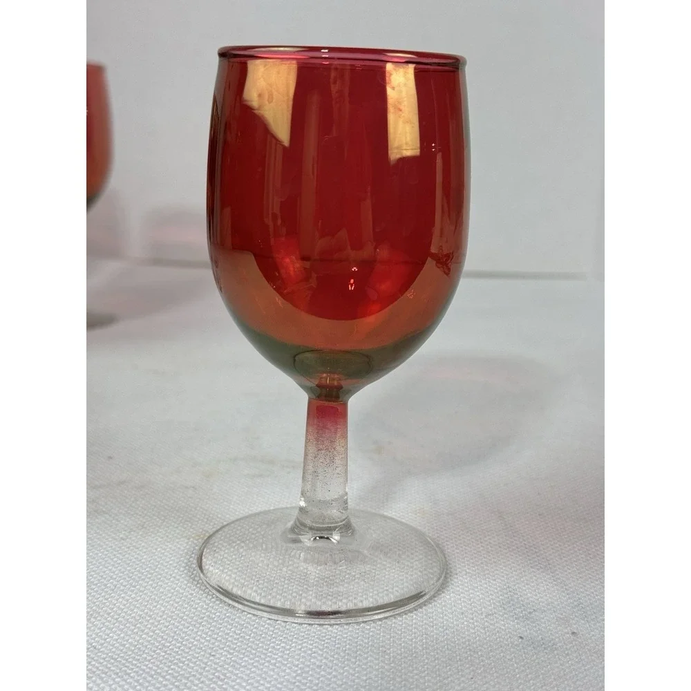 Vintage cranberry stain tulip‎ wine glasses 6 oz set of 5